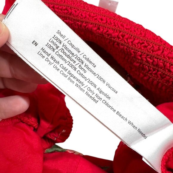 BOG Red Floral Crop Top Flutter Sleeves Ruched Front Size Large - Picture 8 of 10